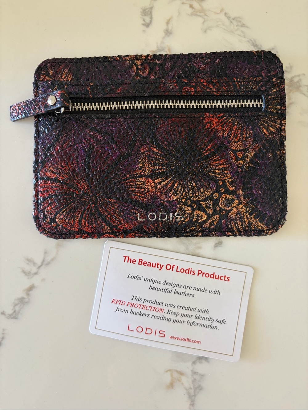 NEW LODIS METALLIC SNAKESKIN LEATHER CARD CASE MINI WALLET CLUTCH RFID - Picture 13 of 14